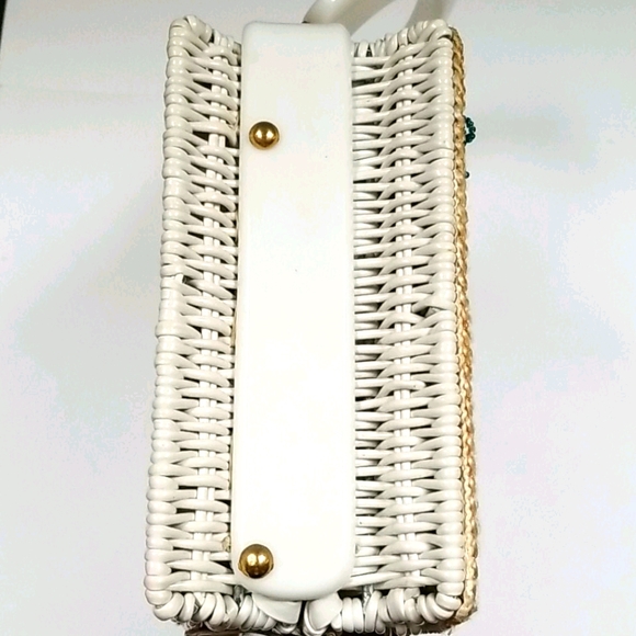Vintage 1950s Mid Century ADELES Miami Beaded Lucite Wicker Box Bag - Picture 6 of 16